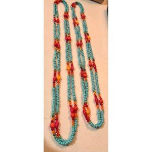 2 Necklaces Blue and green beads are stones, grey cuts are crystals Native style